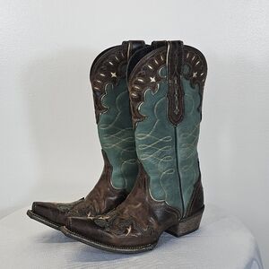 Women's Ariat Brown and Teal Western Cowboy Boots